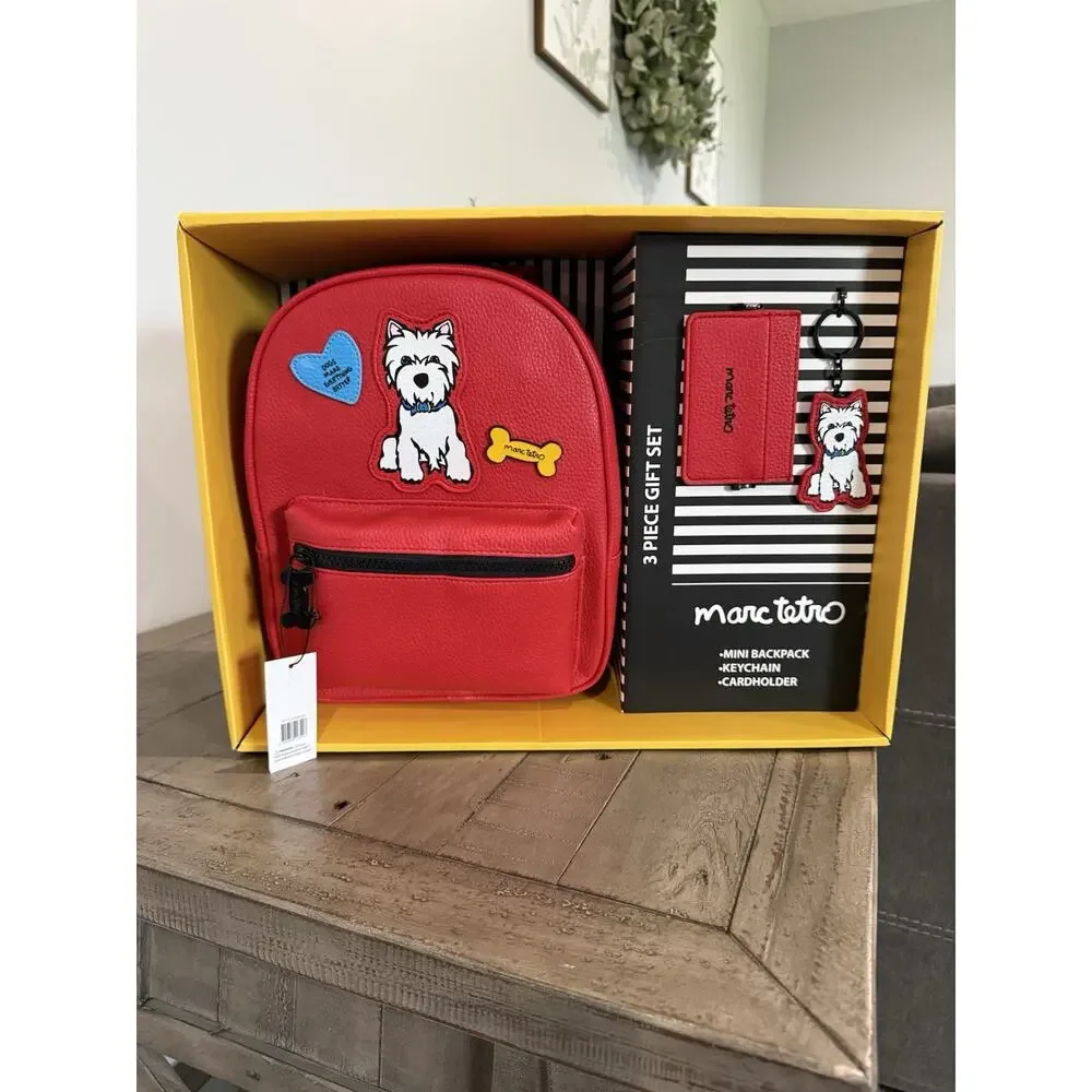 Marc Tetro Westie Dog Backpack Keychain Cardholder 3 Pc Gift Box Set NEW! - Picture 1 of 9